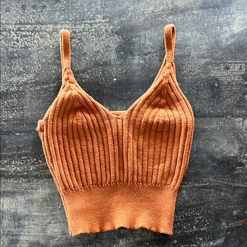 Orange Ribbed Knit Women's Top